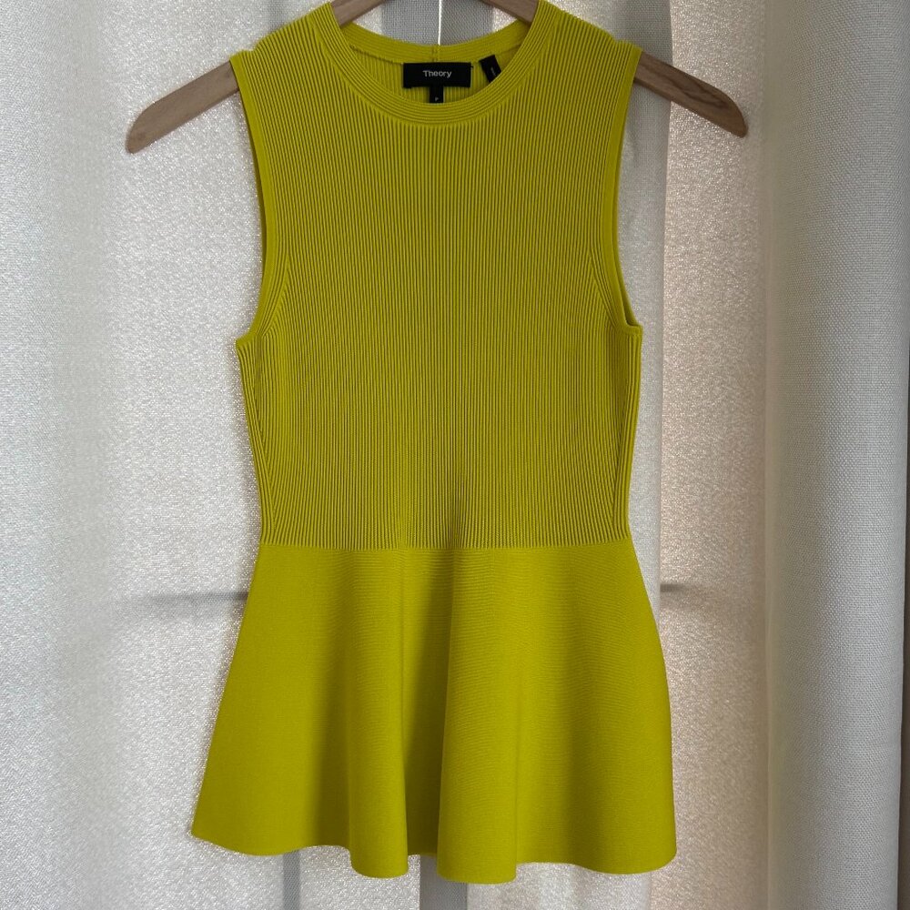 Theory Knit Sleeveless Peplum Top Chartreuse Size P (Petite 0)